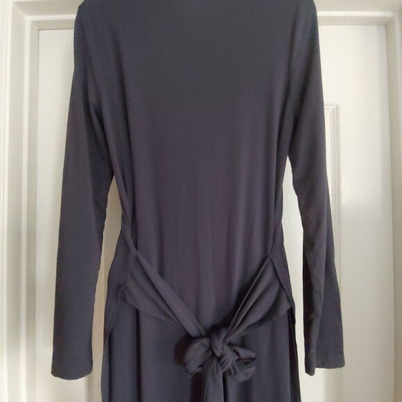 Peruvian Connection Gray Straight Midi Dress Lagom Ties in Back High Slits - Picture 5 of 9